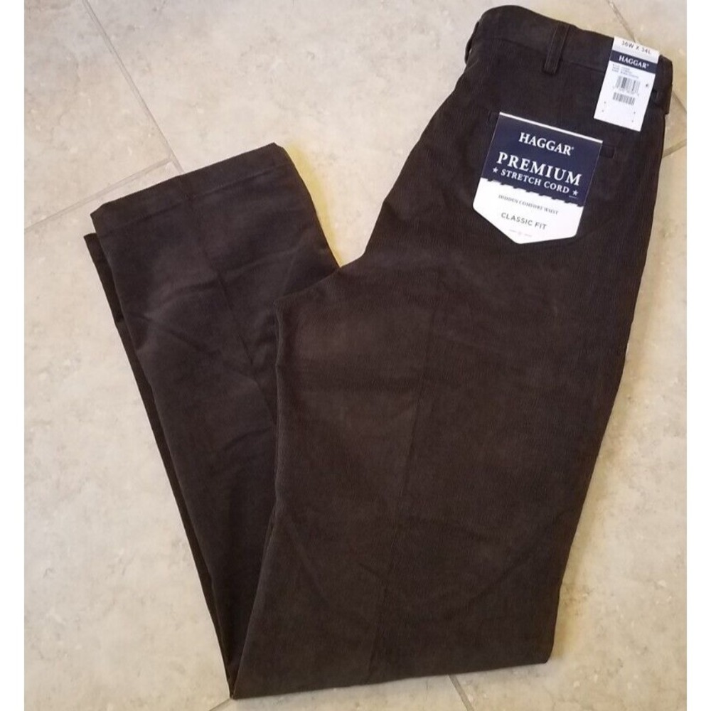 Haggar Men Premium Stretch Cord Classic Fit Pants Brown sz 36W X 34L NEW